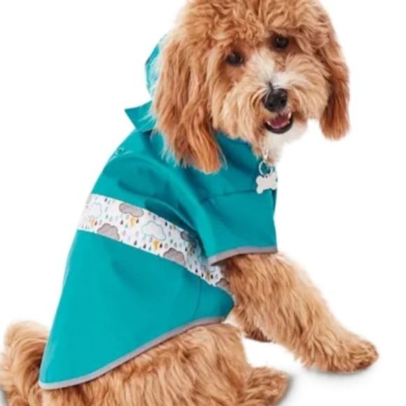 Good2go Dog Rain Coat Blue With White Rain Print M Medium
